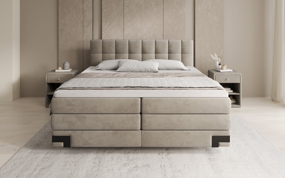 Box spring bed Isabell with storage in velvet