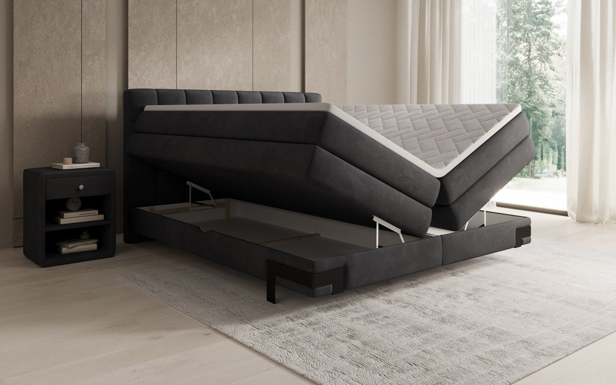 Box spring bed Isabell with storage in velvet