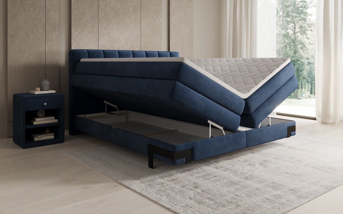 Box spring bed Isabell with storage in velvet