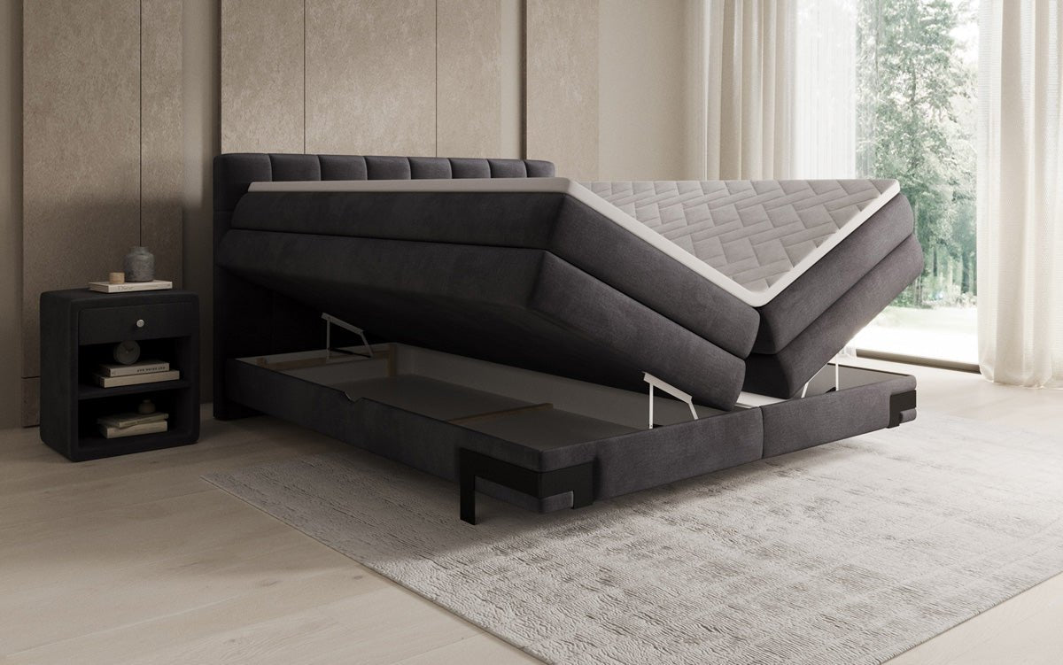 Box spring bed Isabell with storage in velvet