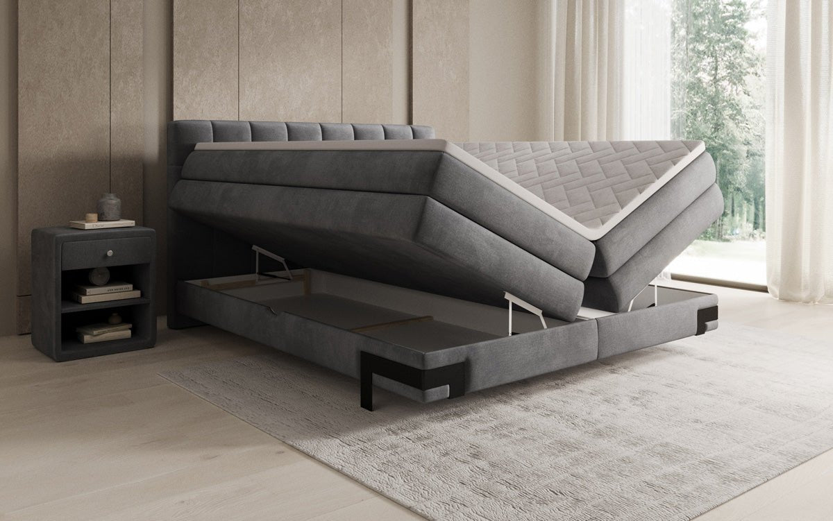 Box spring bed Isabell with storage in velvet