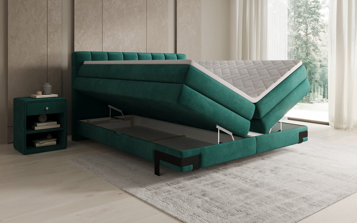 Box spring bed Isabell with storage in velvet