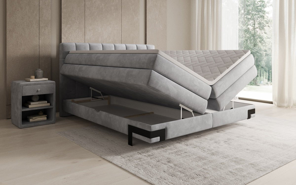 Box spring bed Isabell with storage in velvet
