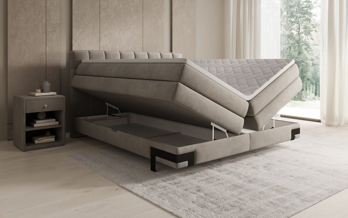 Box spring bed Isabell with storage in velvet