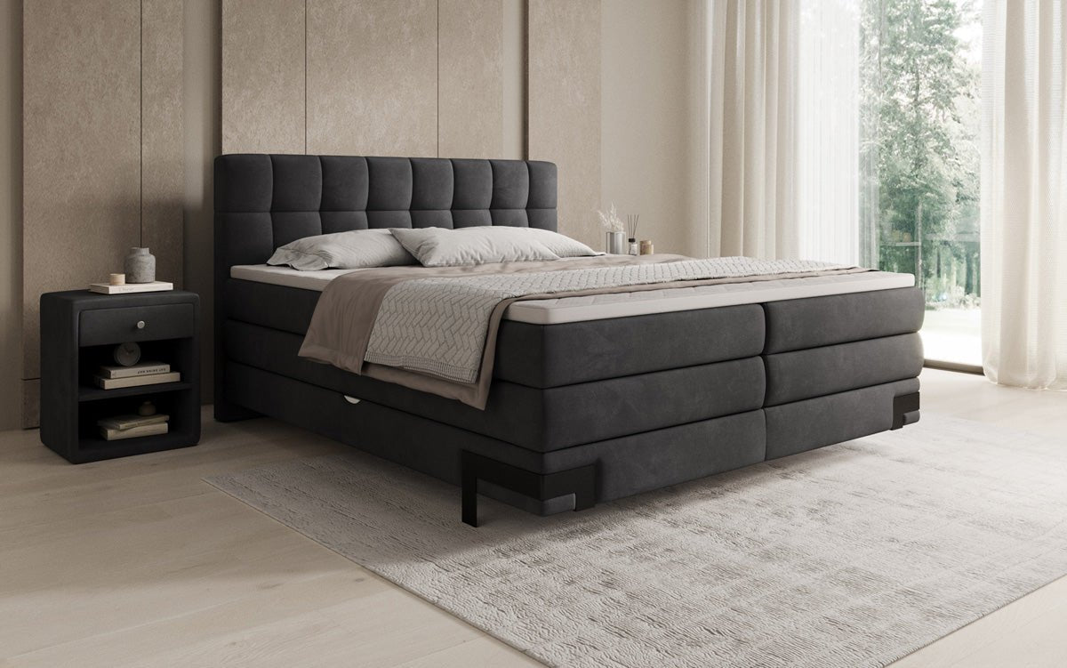 Box spring bed Isabell with storage in velvet