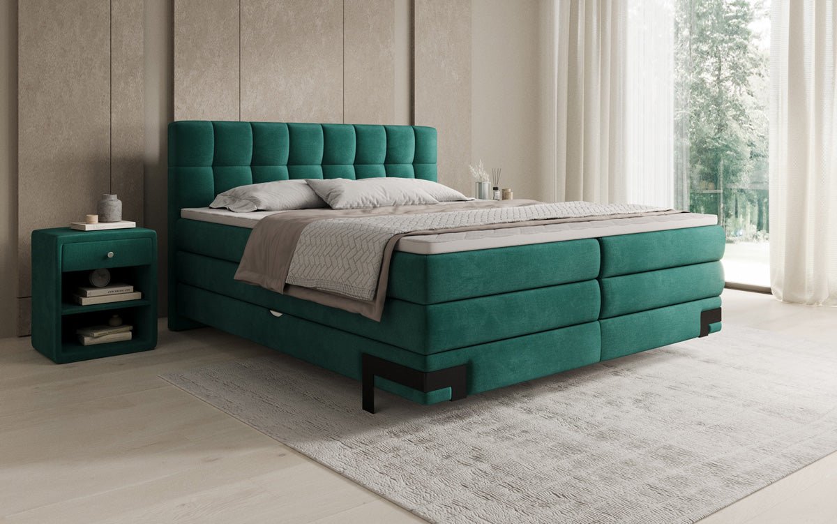 Box spring bed Isabell with storage in velvet