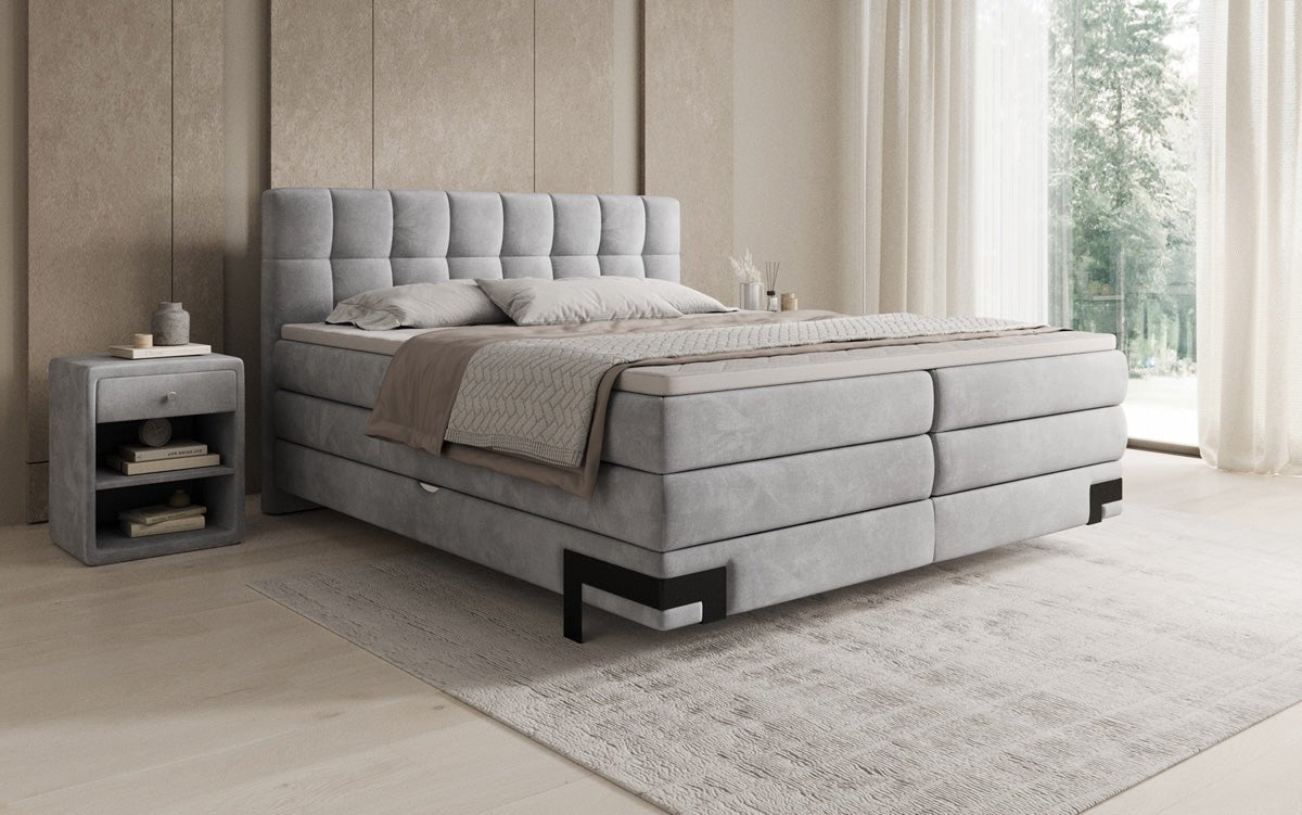 Box spring bed Isabell with storage in velvet
