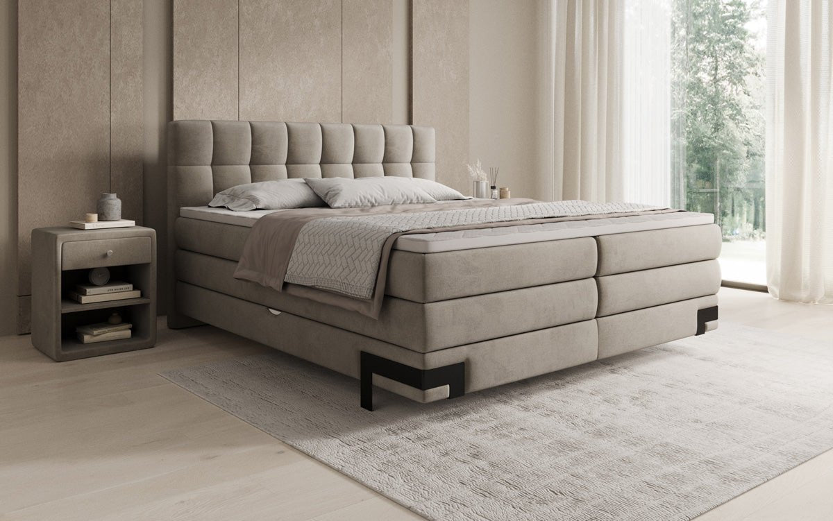 Box spring bed Isabell with storage in velvet