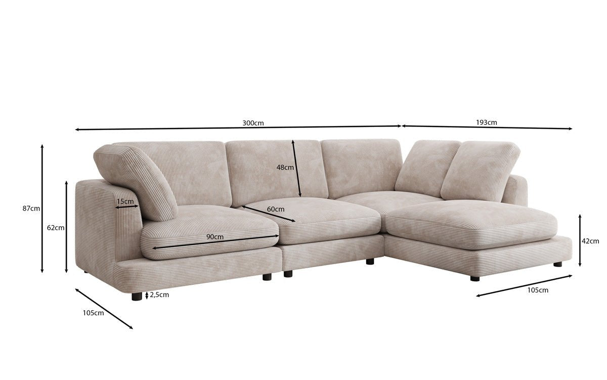 Designer Sofa Thalessa L in Corduroy