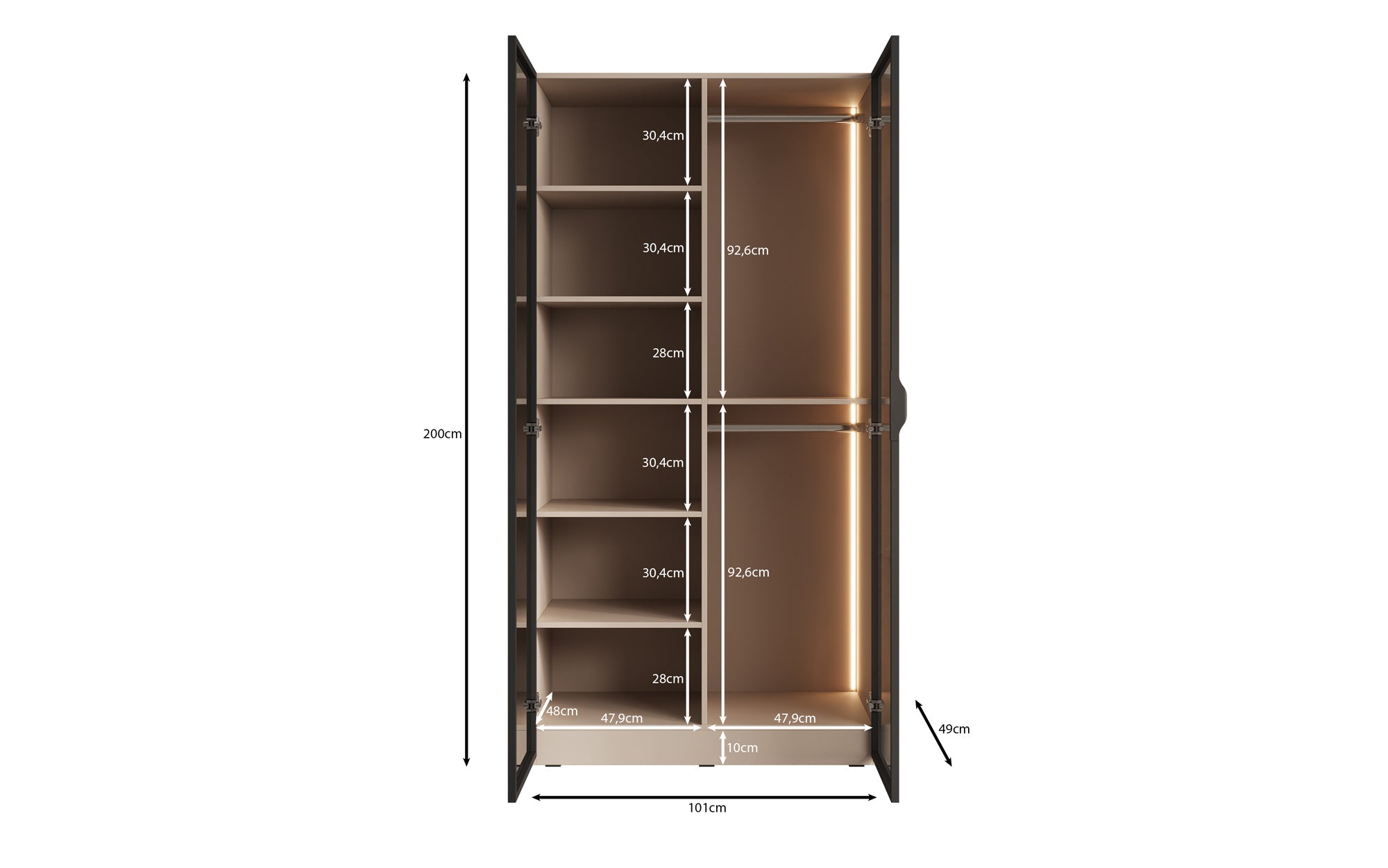 Modulo Luno – Designer wardrobe with glass front and LED interior lighting