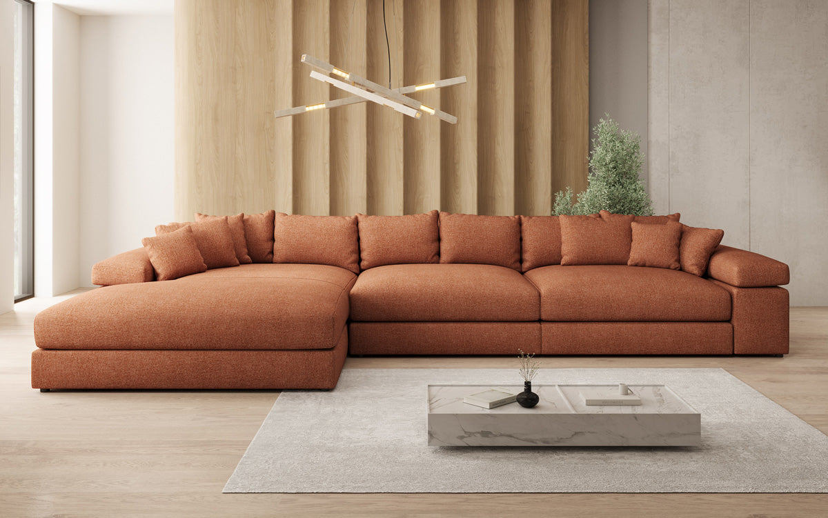 Designer corner sofa Bernardo Maxi with wide ottoman in textured fabric