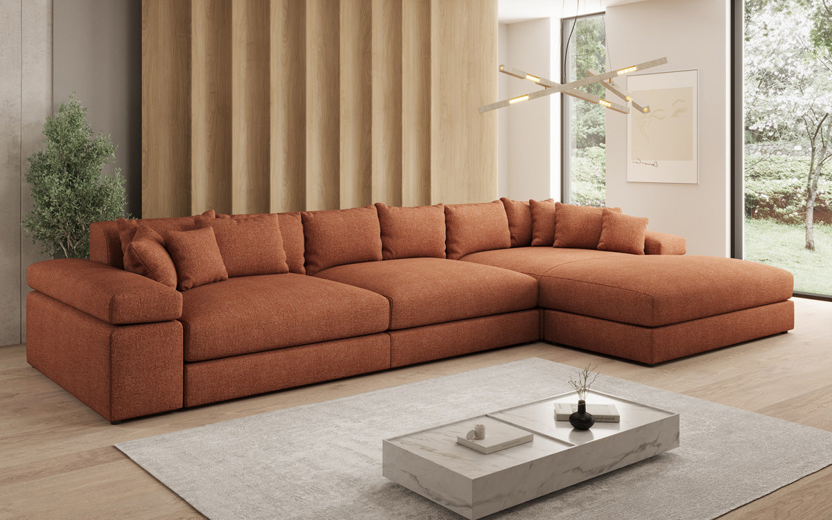 Designer corner sofa Bernardo Maxi with wide ottoman in textured fabric