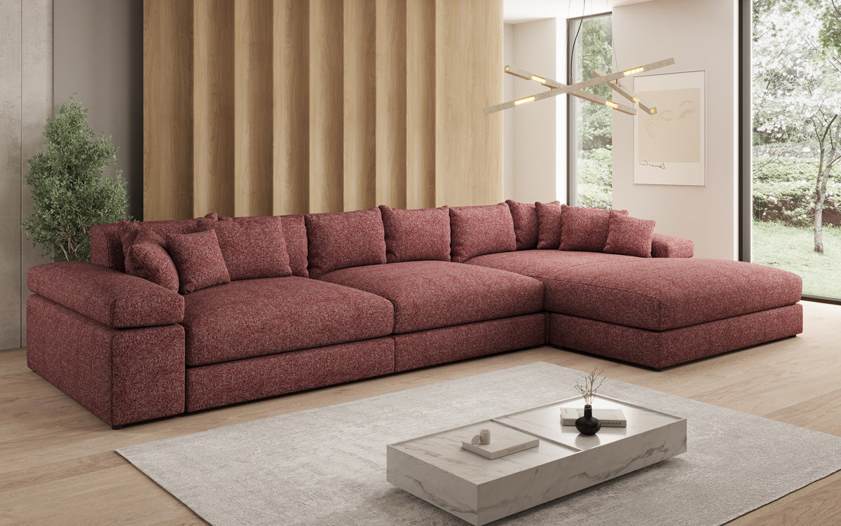 Designer corner sofa Bernardo Maxi with wide ottoman in textured fabric