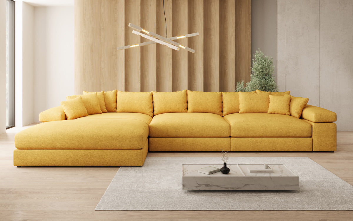Designer corner sofa Bernardo Maxi with wide ottoman in textured fabric