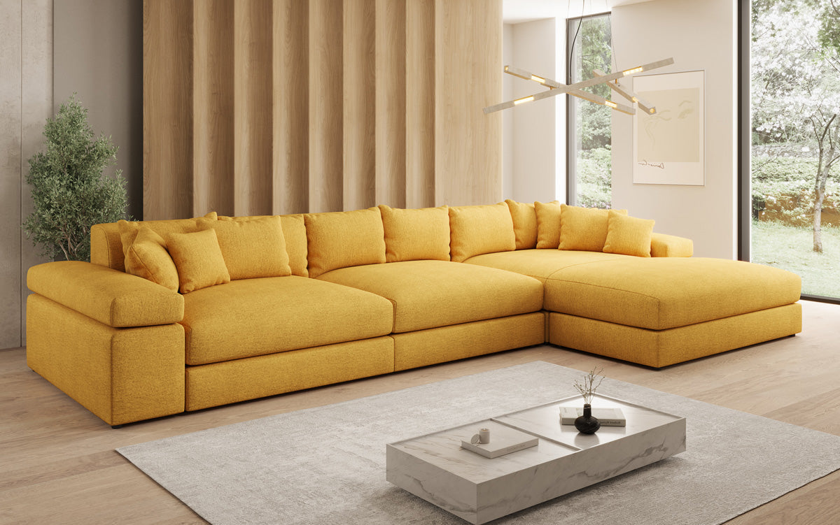 Designer corner sofa Bernardo Maxi with wide ottoman in textured fabric