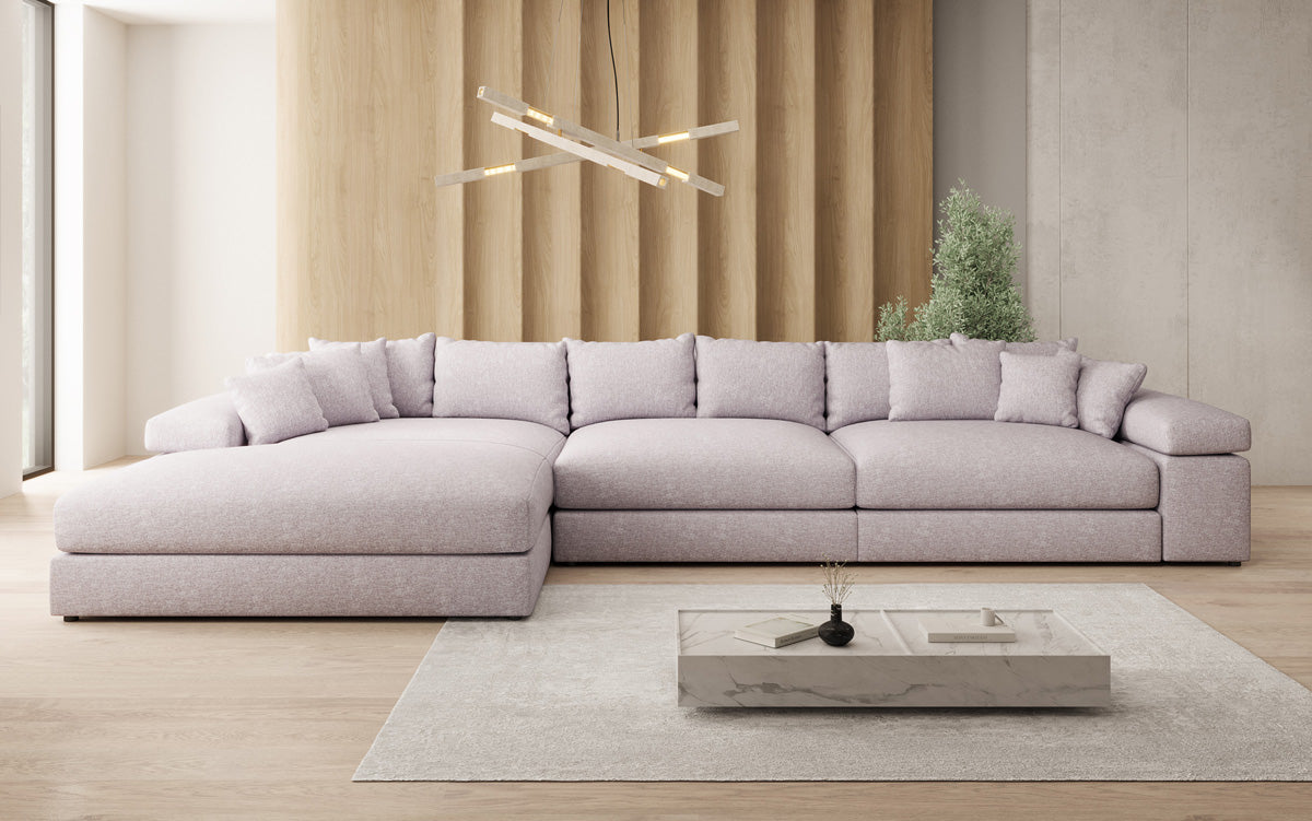 Designer corner sofa Bernardo Maxi with wide ottoman in textured fabric
