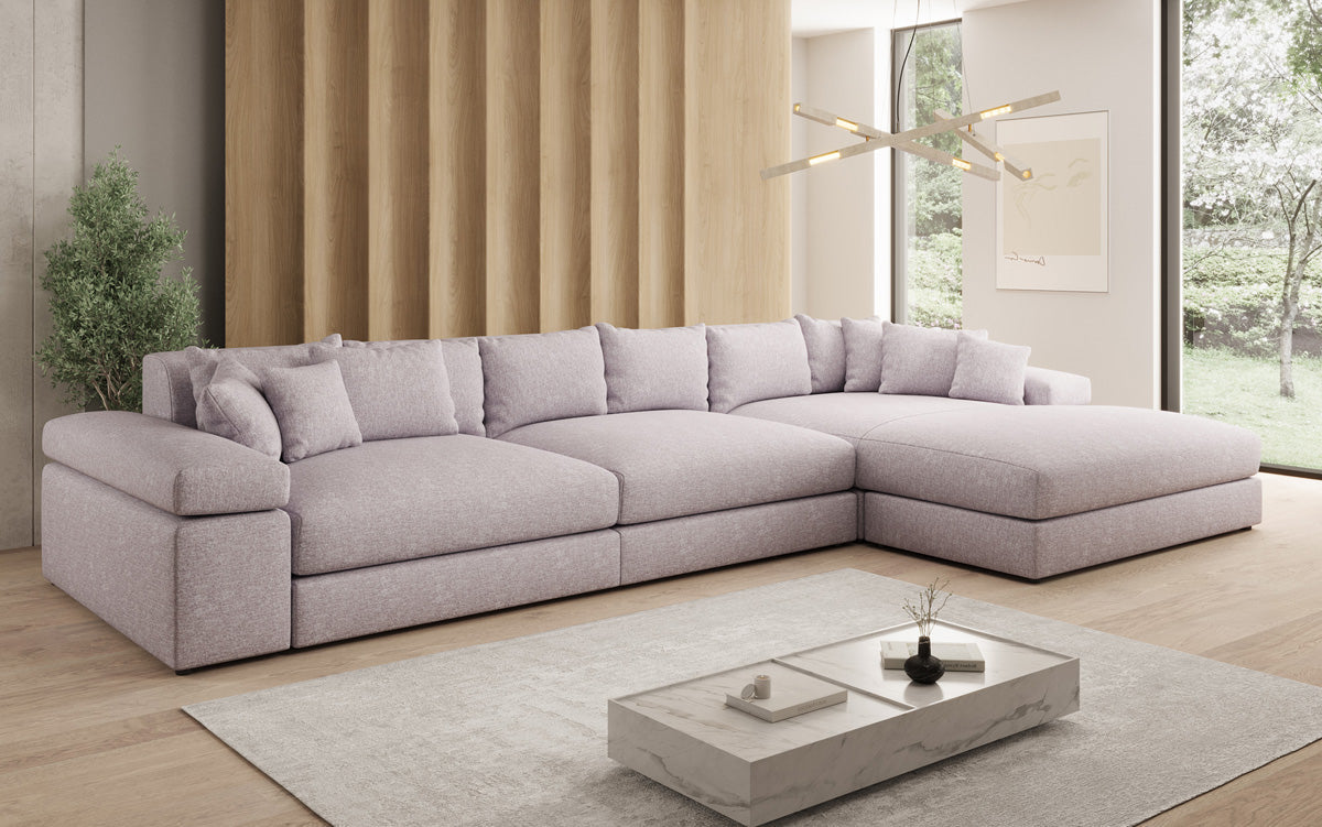 Designer corner sofa Bernardo Maxi with wide ottoman in textured fabric