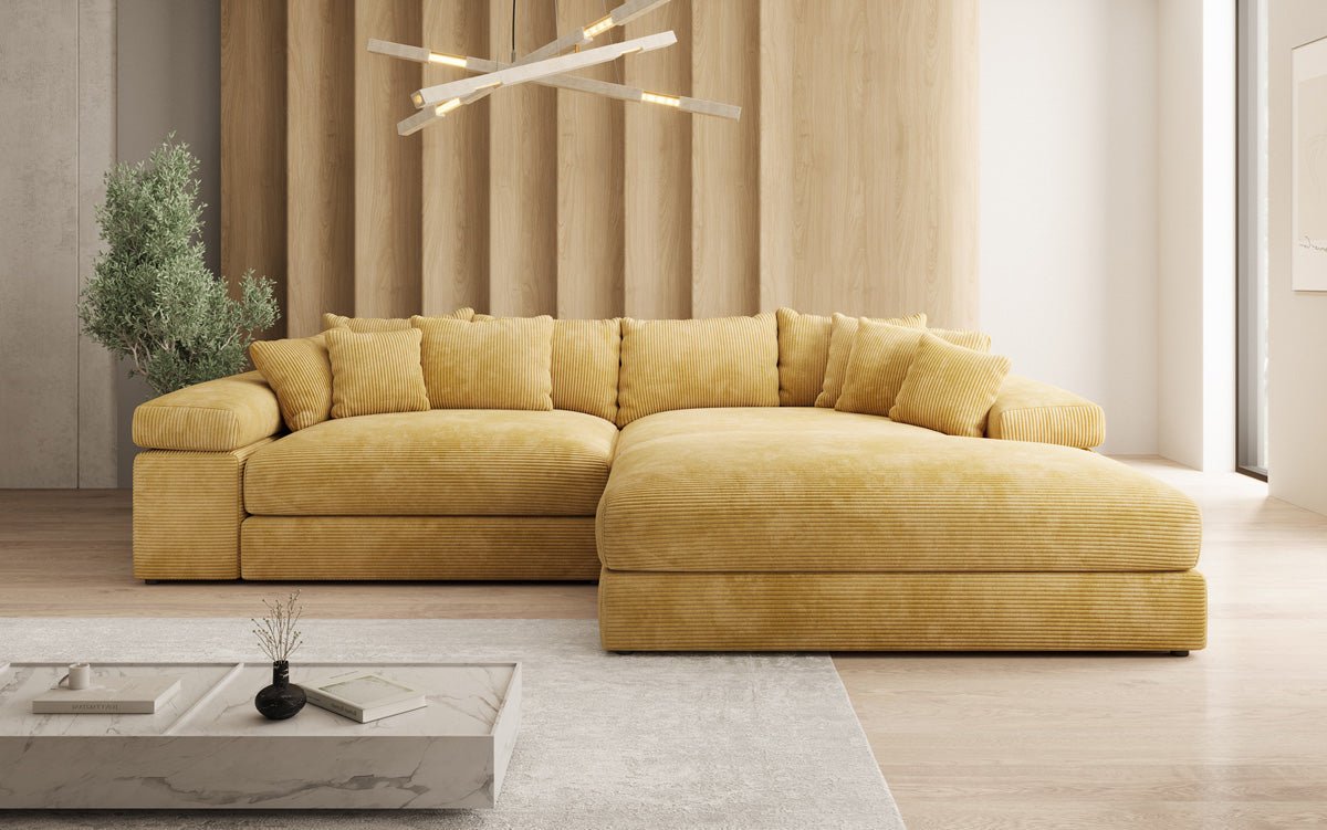 Designer Sofa Bernardo with wide Ottoman in Corduroy