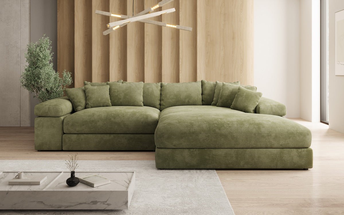 Designer Sofa Bernardo with wide Ottoman in Corduroy