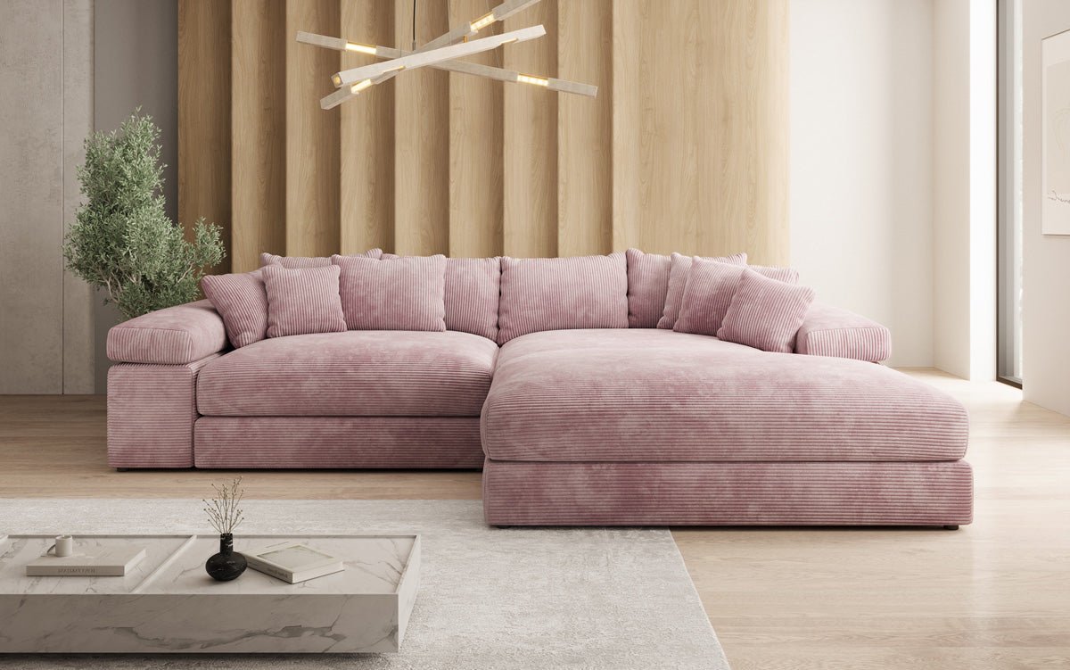 Designer Sofa Bernardo with wide Ottoman in Corduroy