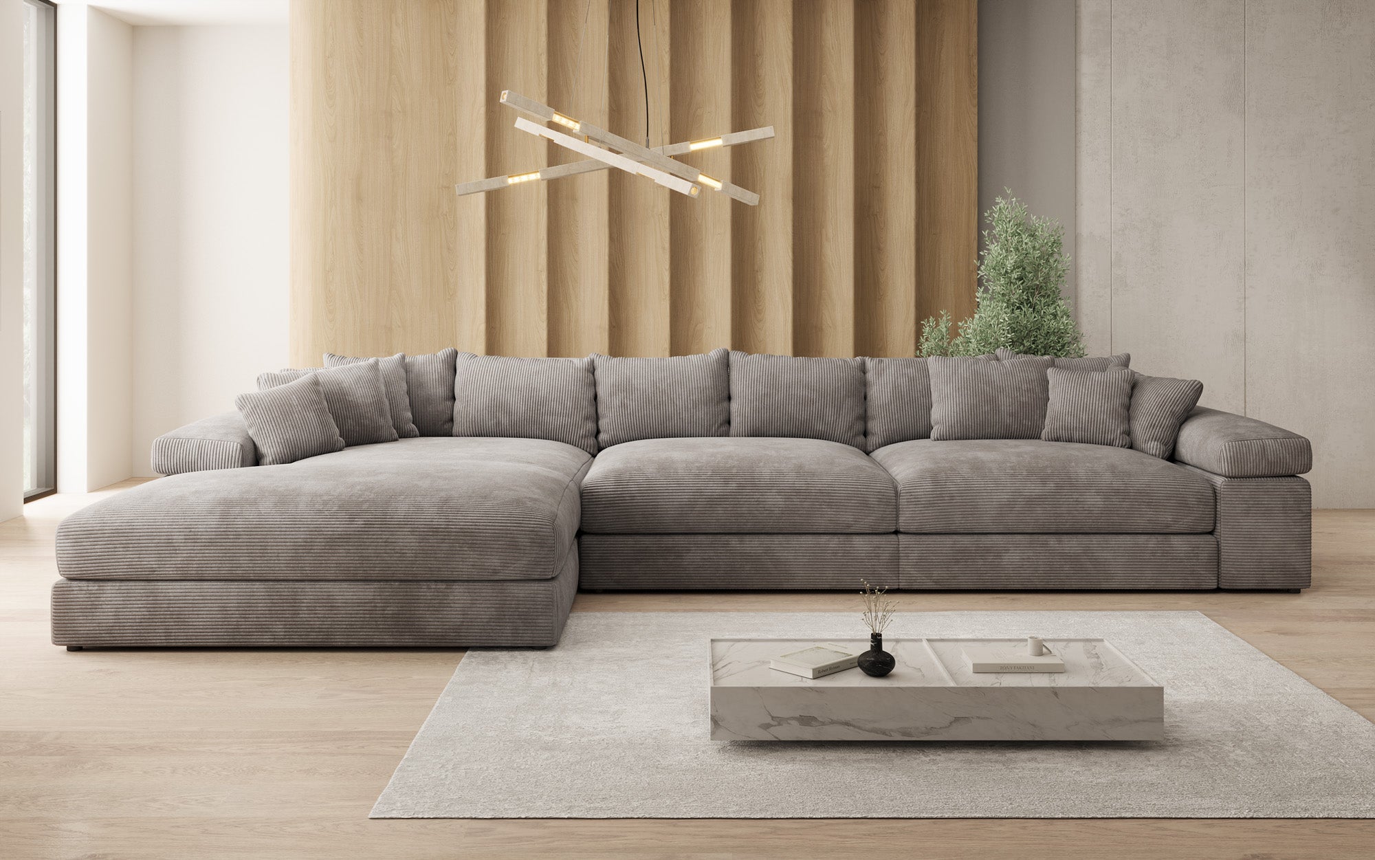 Designer Sofa Bernardo L Maxi with Wide Ottoman in Corduroy