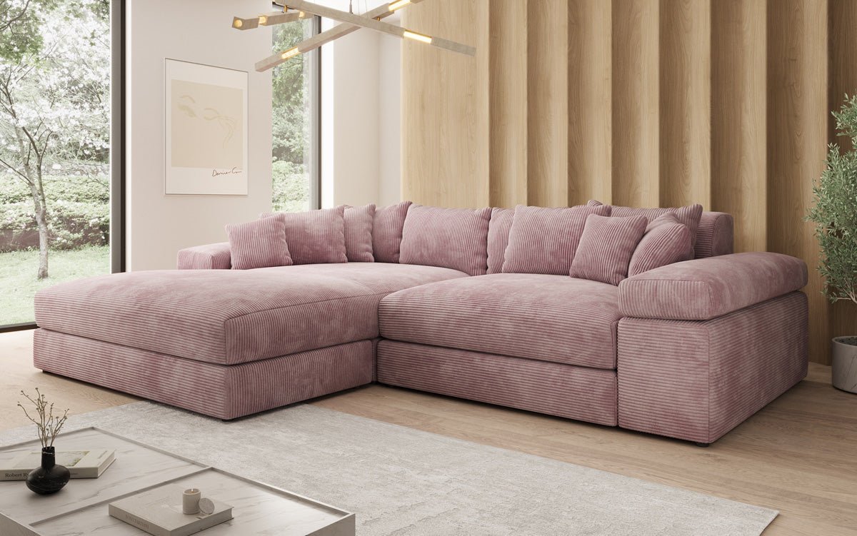 Designer Sofa Bernardo with wide Ottoman in Corduroy