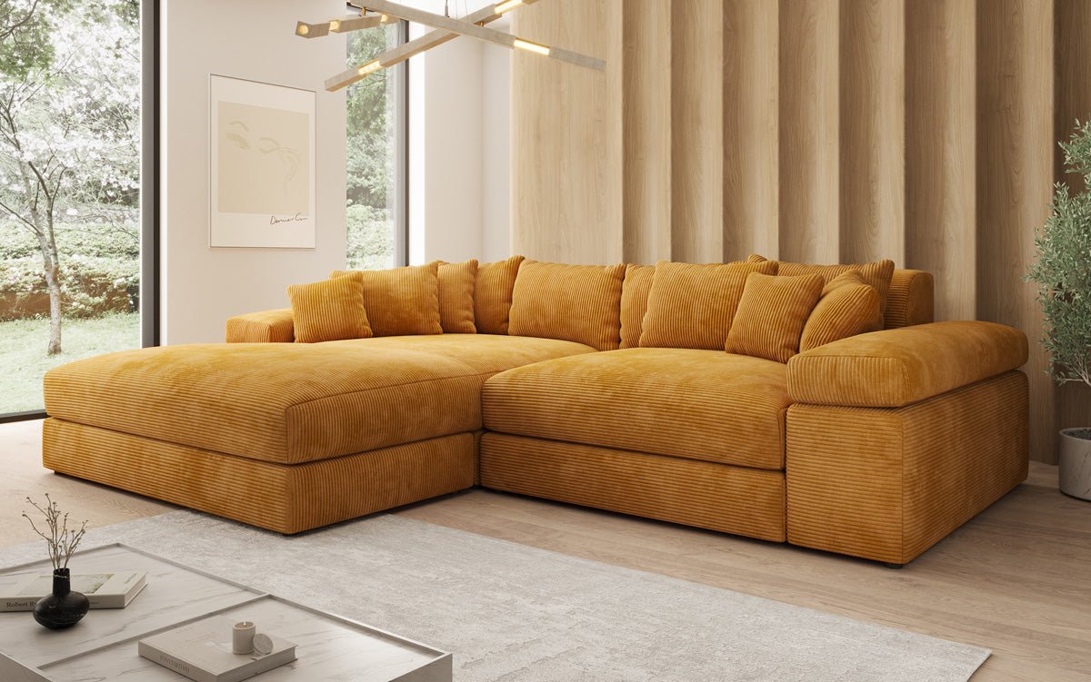 Designer Sofa Bernardo with wide Ottoman in Corduroy