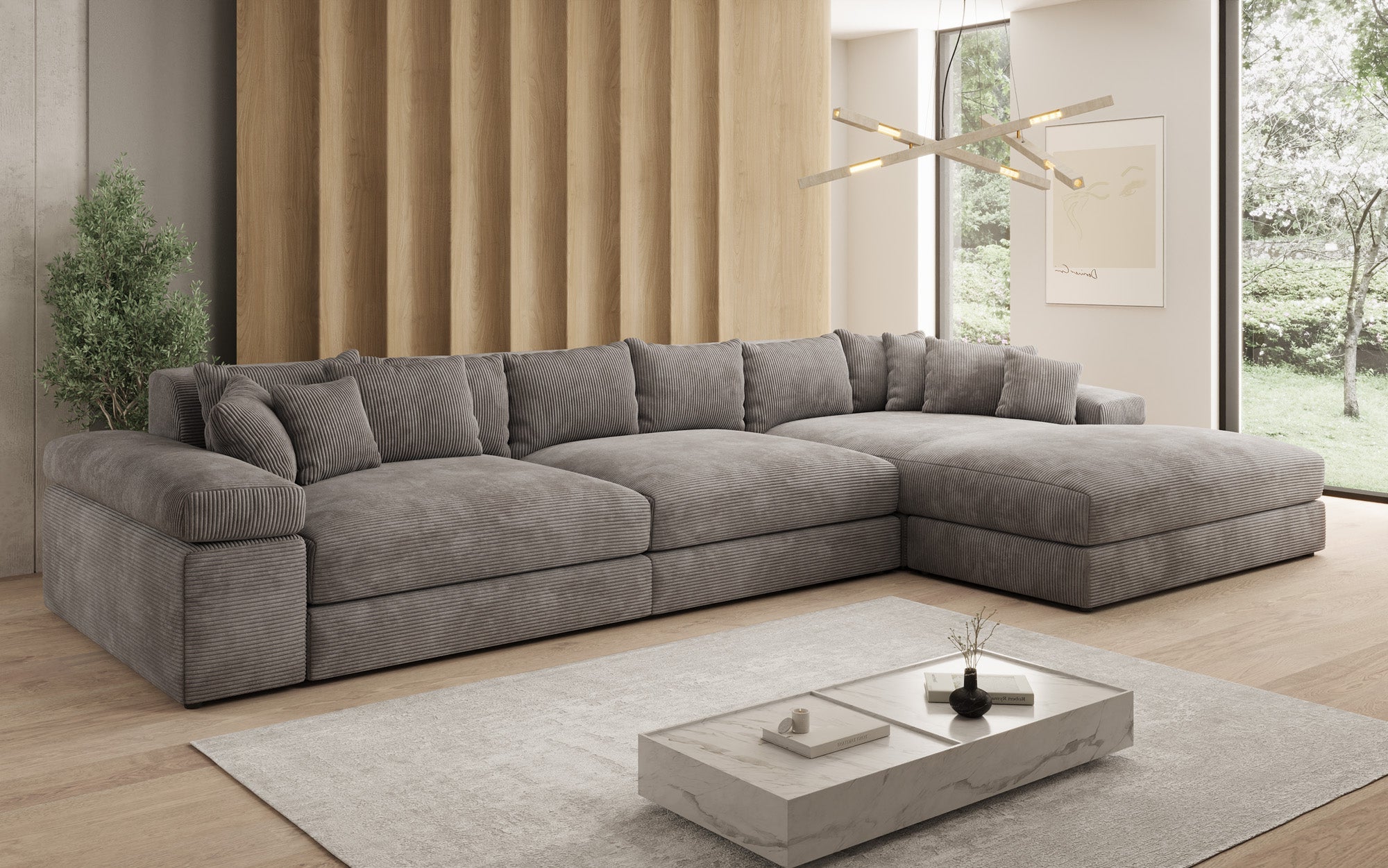 Designer Sofa Bernardo L Maxi with Wide Ottoman in Corduroy
