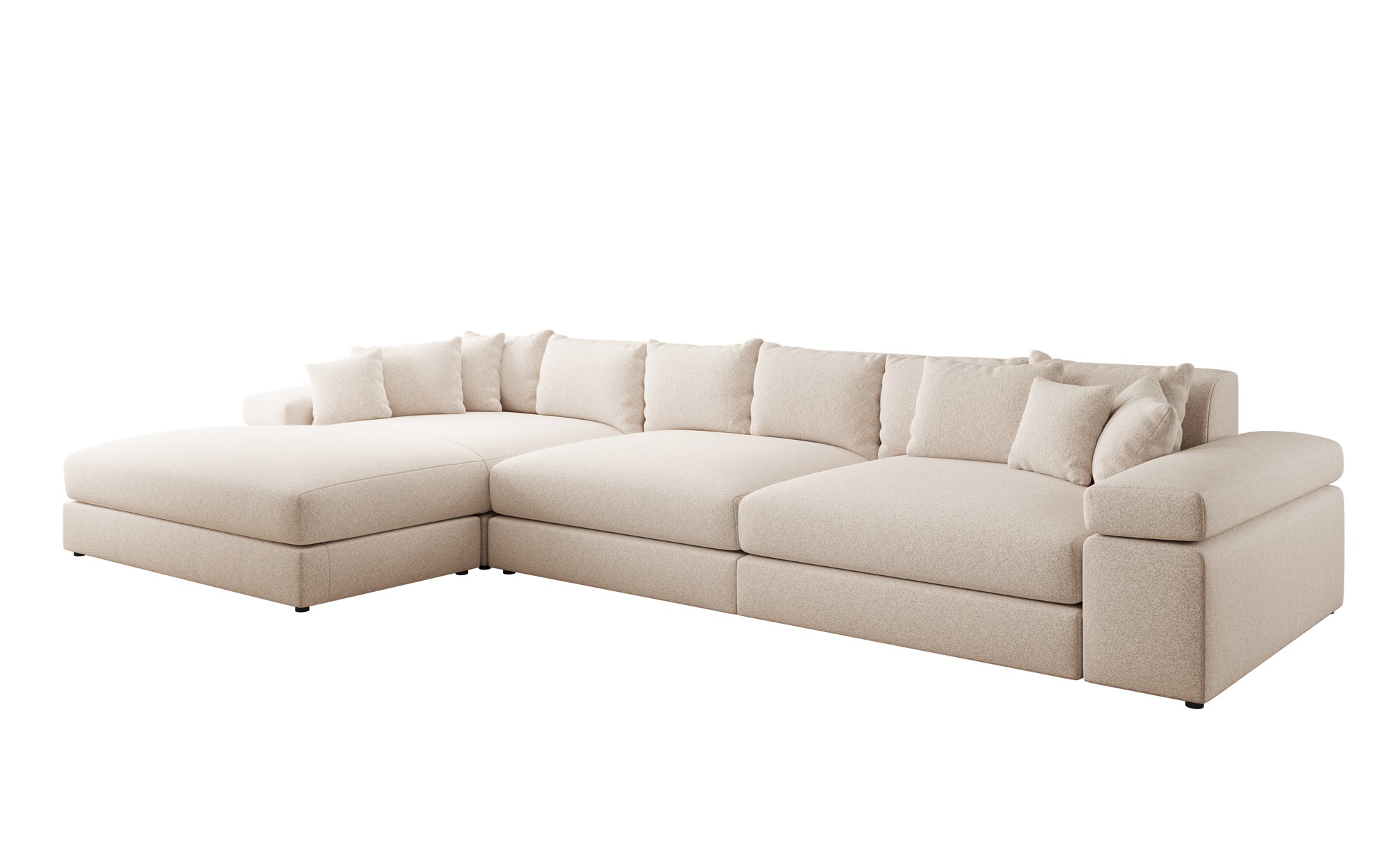 Designer Sofa Bernardo L Maxi mit breiter Ottomane in Strukturstoff