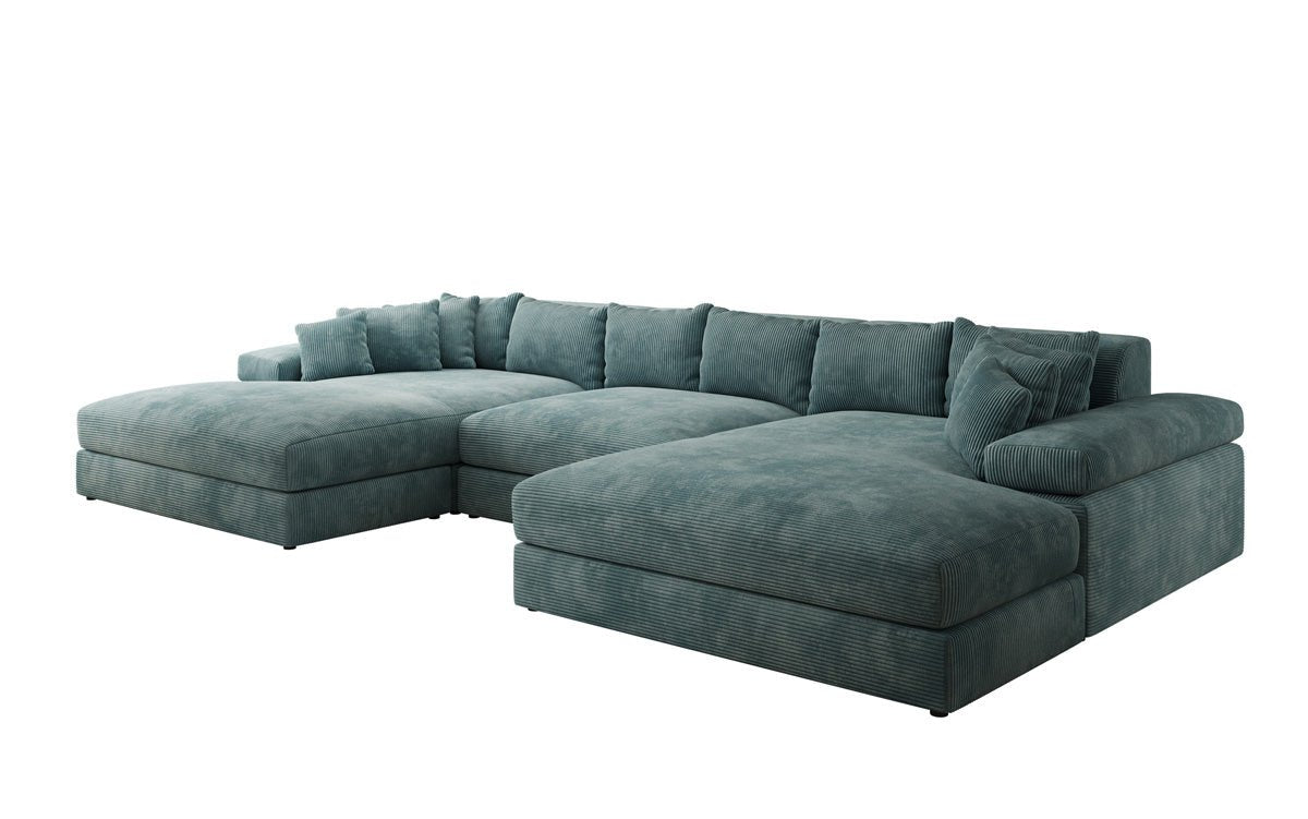 Designer Sofa Bernardo U with wide ottoman in Corduroy