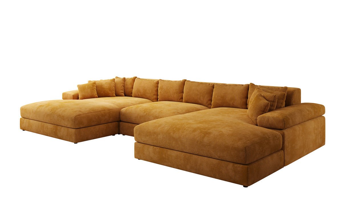 Designer Sofa Bernardo U with wide ottoman in Corduroy