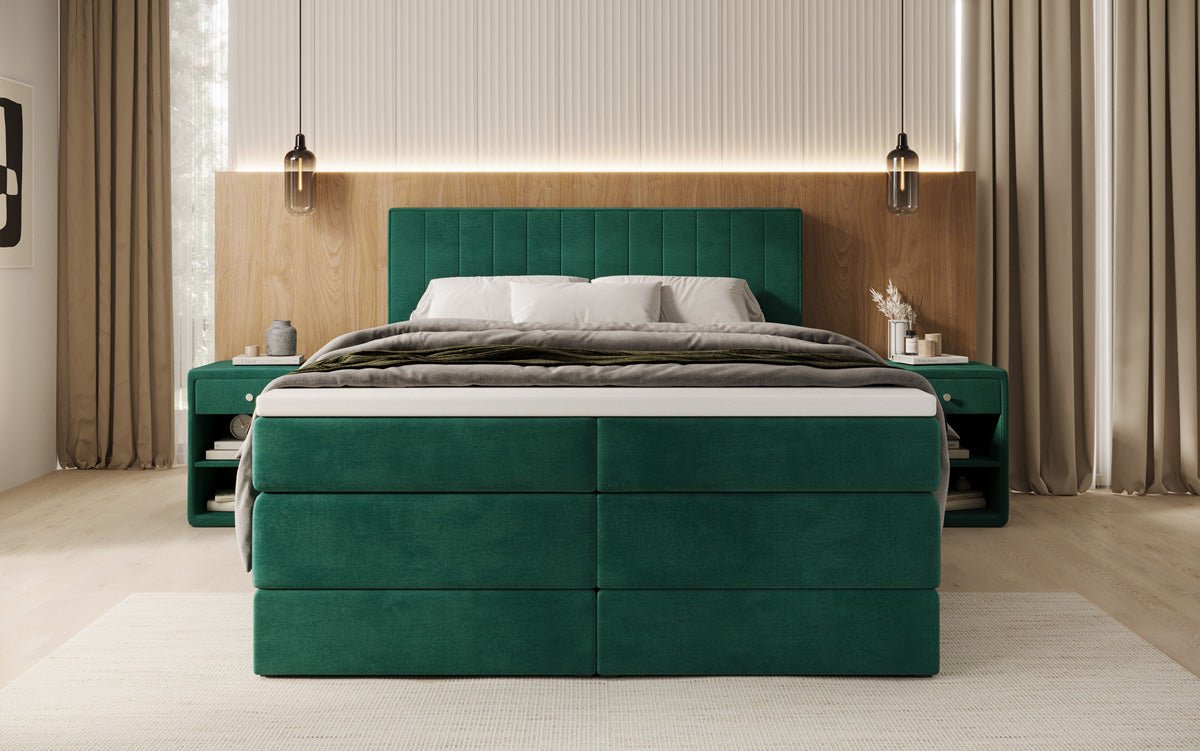 Box spring bed Avera with storage in velvet