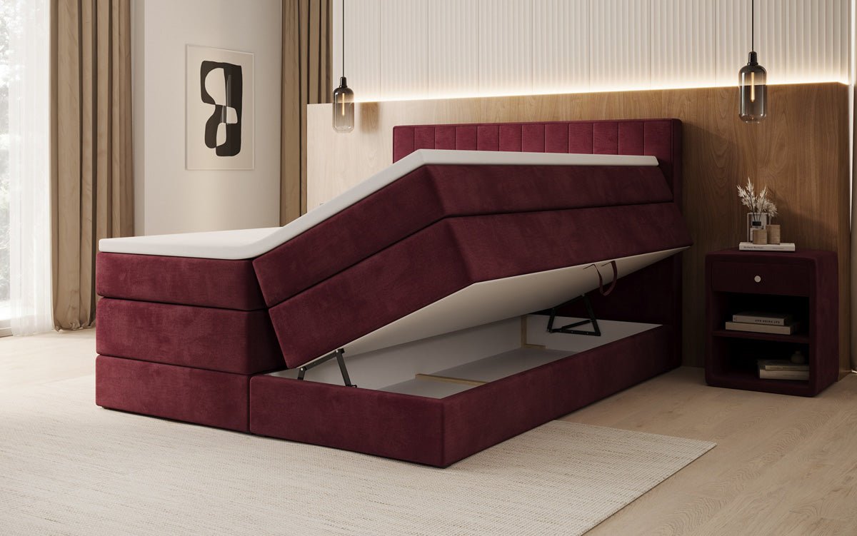 Box spring bed Avera with storage in velvet