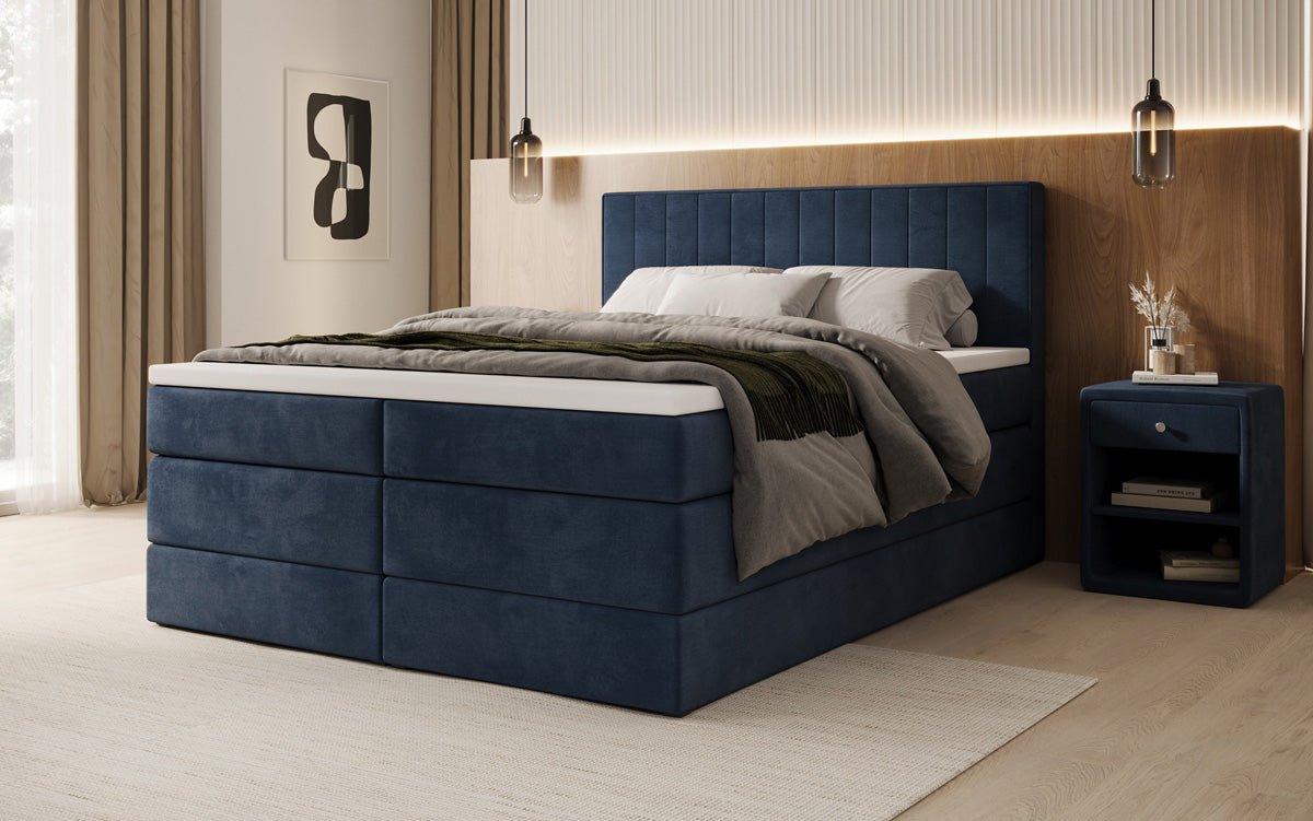 Box spring bed Avera with storage in velvet