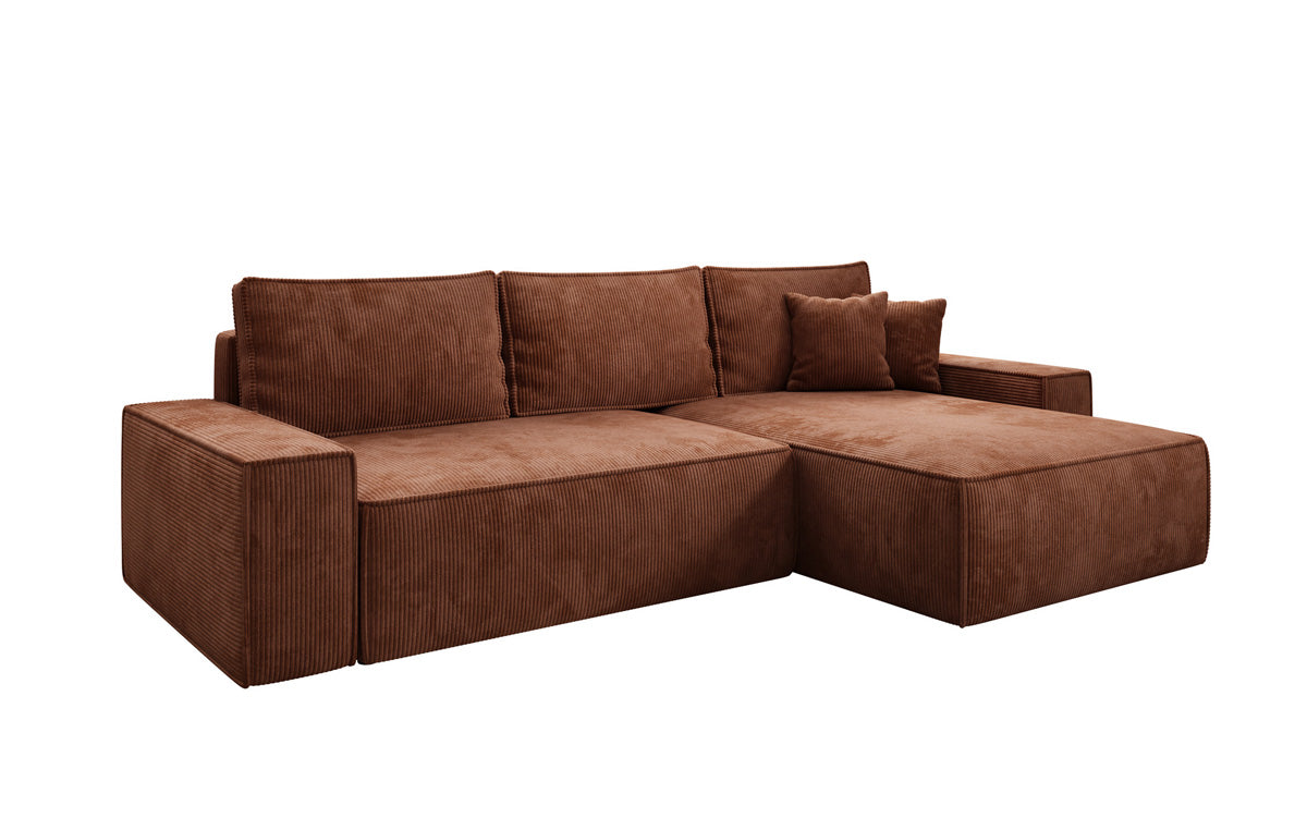 Designer corner sofa Lunaro with sleeping and fold-out function in Corduroy