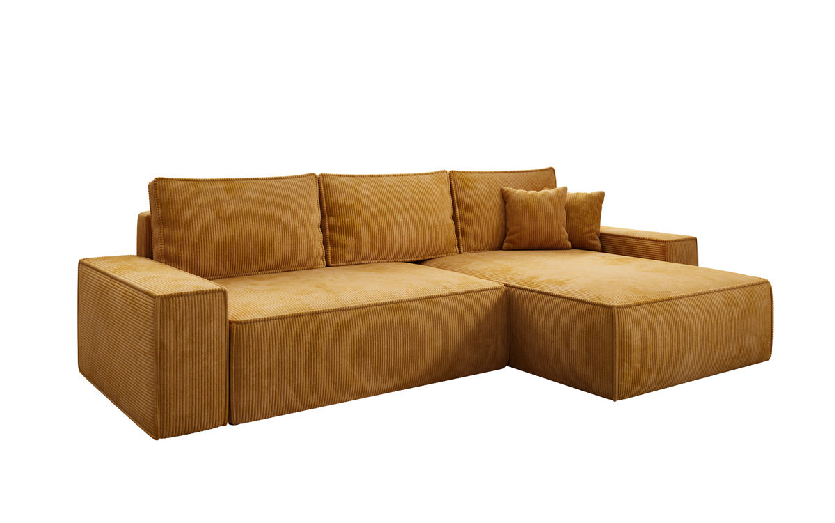 Designer corner sofa Lunaro with sleeping and fold-out function in Corduroy