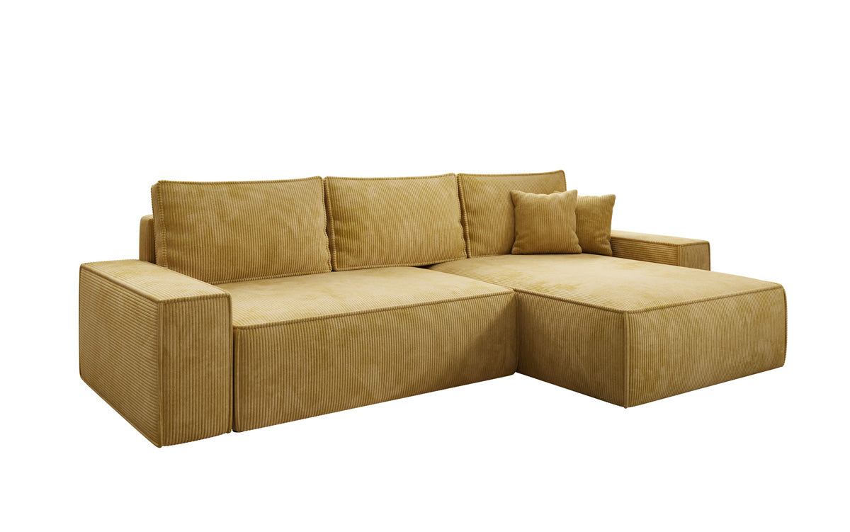 Designer corner sofa Lunaro with sleeping and fold-out function in Corduroy