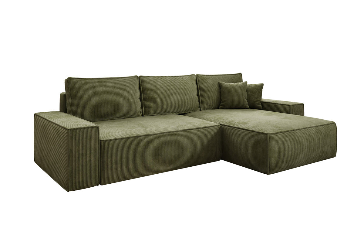 Designer corner sofa Lunaro with sleeping and fold-out function in Corduroy