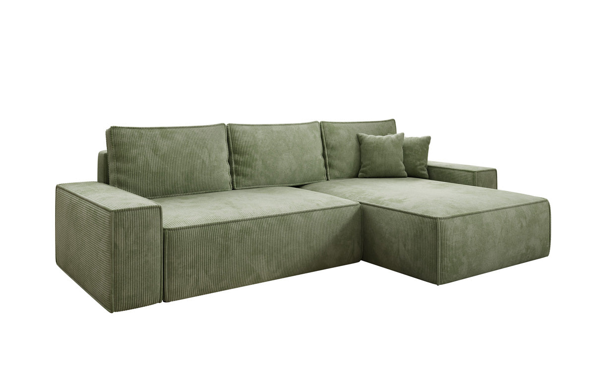 Designer corner sofa Lunaro with sleeping and fold-out function in Corduroy