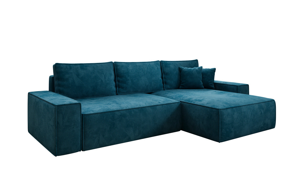 Designer corner sofa Lunaro with sleeping and fold-out function in Corduroy