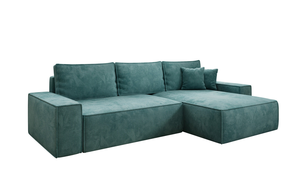 Designer corner sofa Lunaro with sleeping and fold-out function in Corduroy