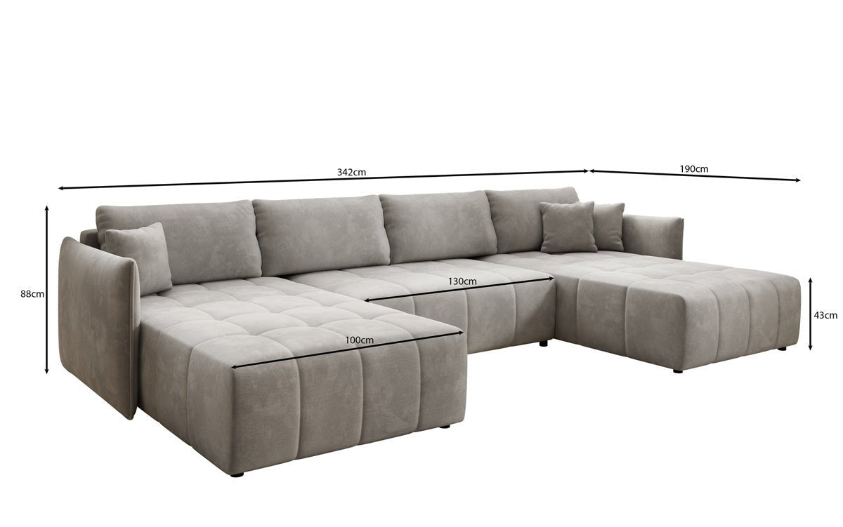 Designer sofa Velaro U with sleeping and folding function in velvet