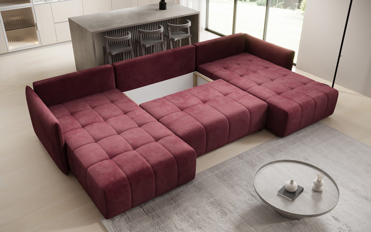 Designer sofa Velaro U with sleeping and folding function in velvet