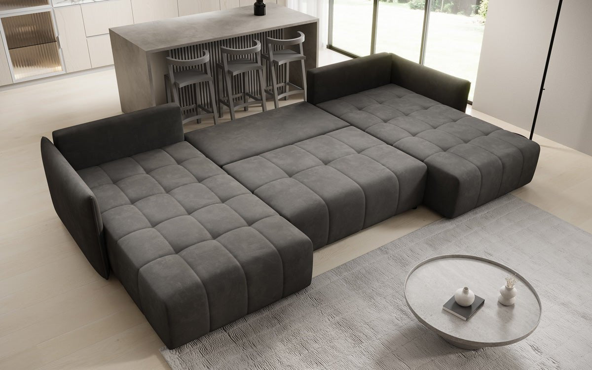 Designer sofa Velaro U with sleeping and folding function in velvet