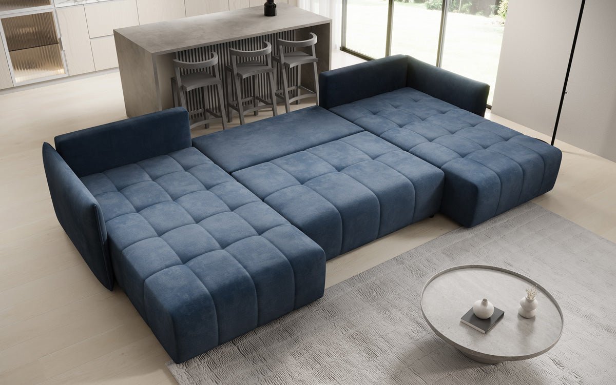 Designer sofa Velaro U with sleeping and folding function in velvet