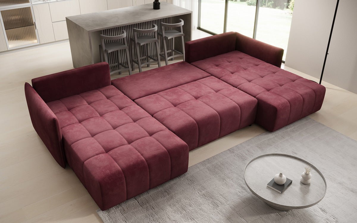 Designer sofa Velaro U with sleeping and folding function in velvet