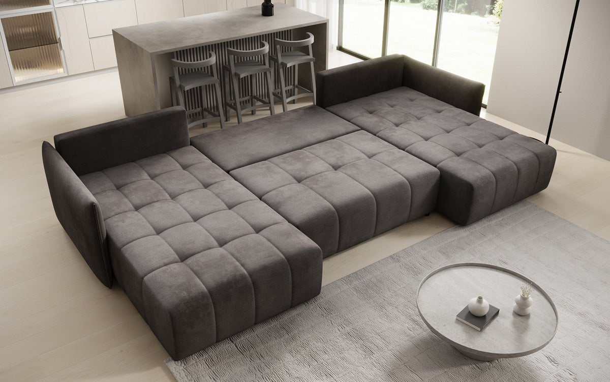 Designer sofa Velaro U with sleeping and folding function in velvet