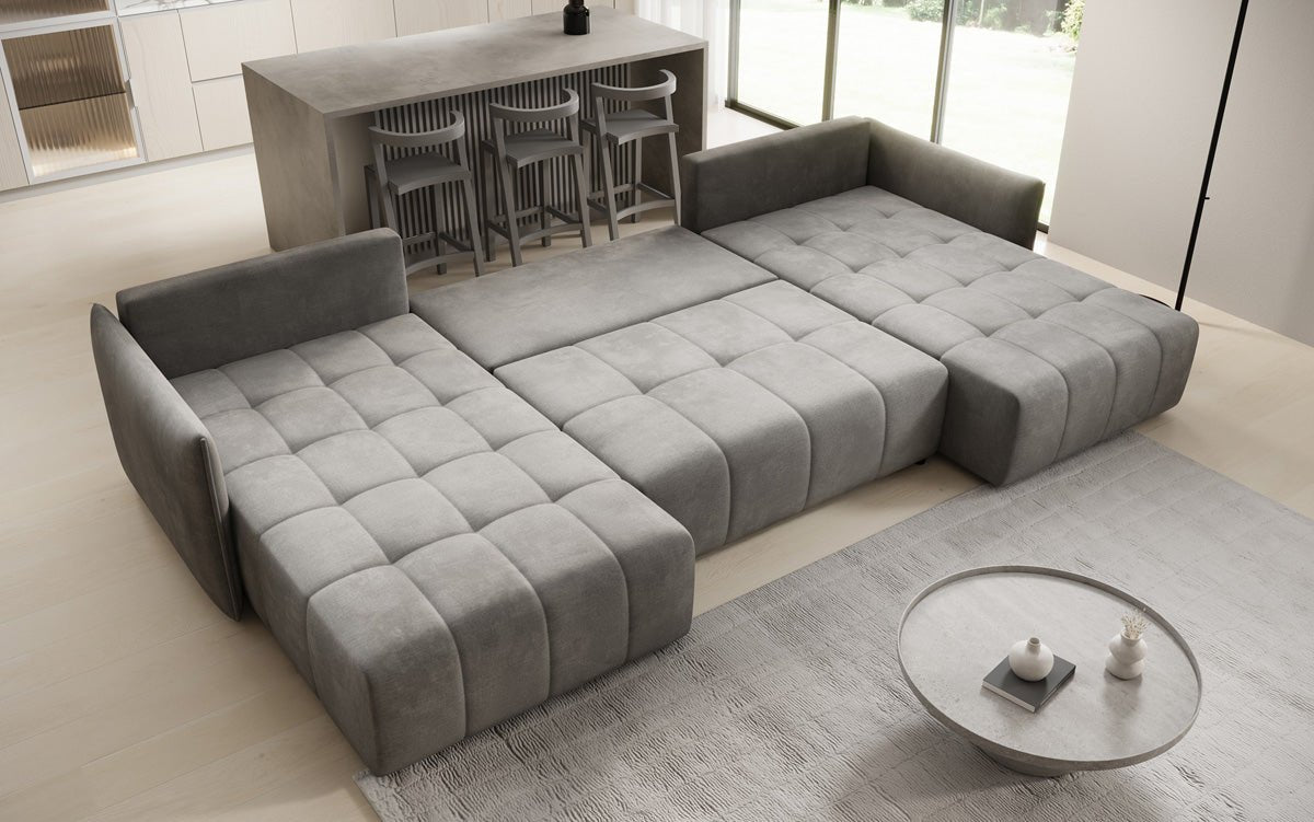 Designer sofa Velaro U with sleeping and folding function in velvet
