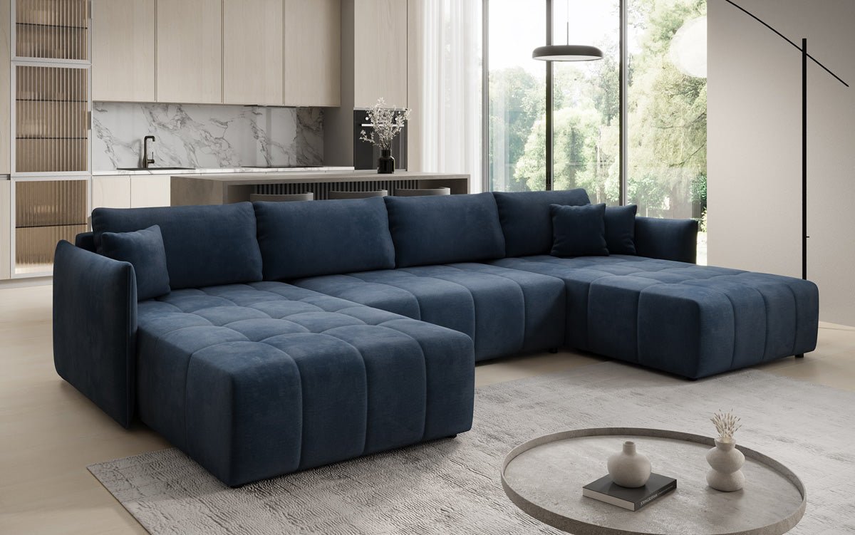 Designer sofa Velaro U with sleeping and folding function in velvet