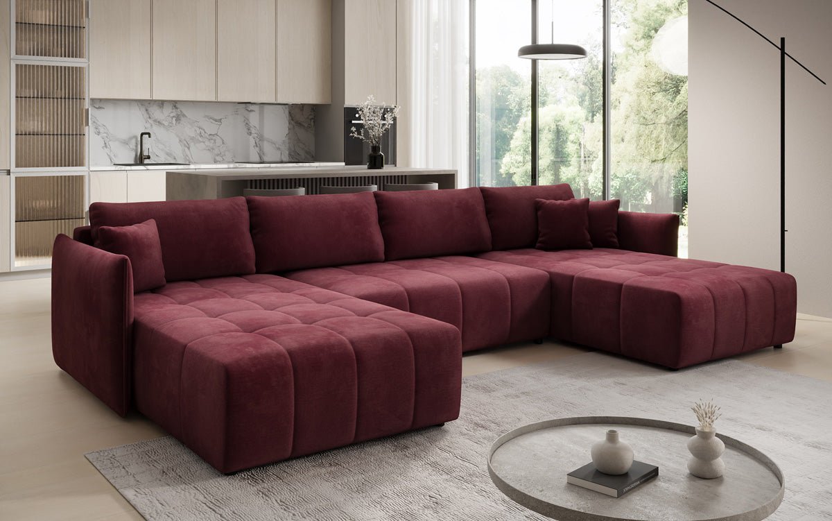 Designer sofa Velaro U with sleeping and folding function in velvet